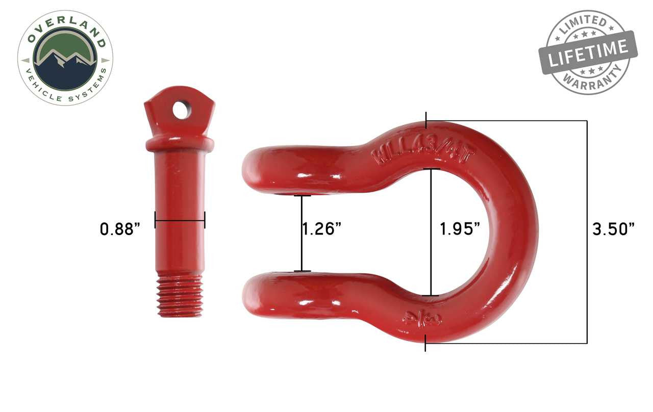 OVS Recovery Shackle 3/4" 4.75 Ton Red Sold In Pairs 19010204