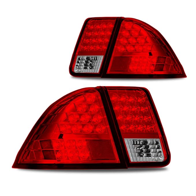 Winjet 2001-2005 Honda Civic 4Dr LED Tail Light Chrome Red CTWJ-0111-CR