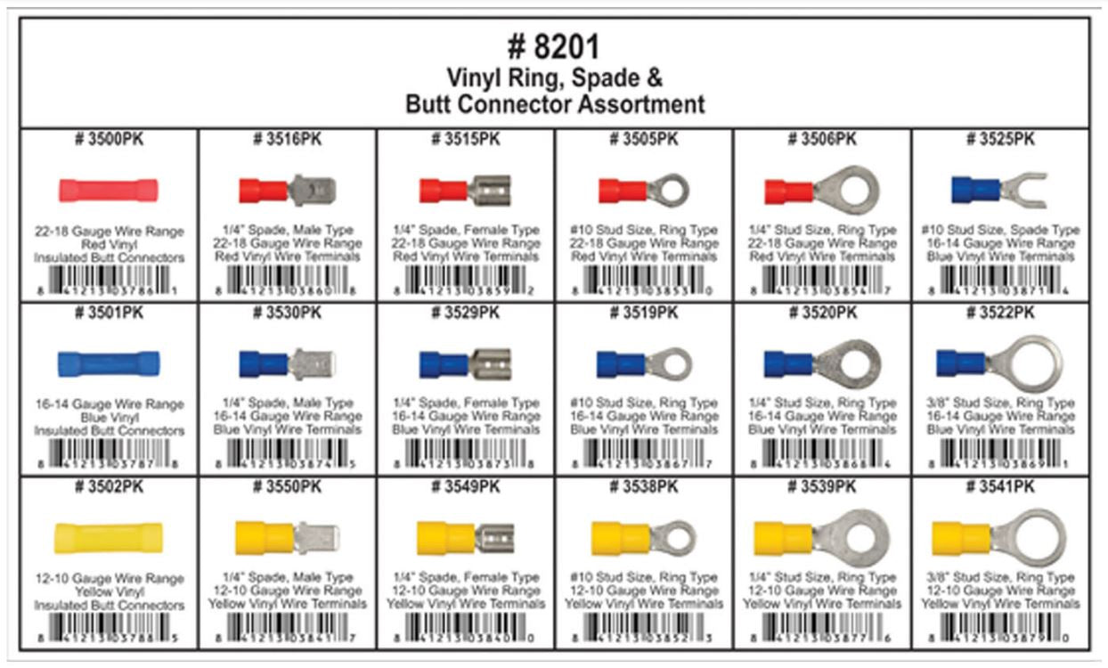 DISCO Shipped in 18 Hole Plast Tray Wire Terminal Assortment 8201
