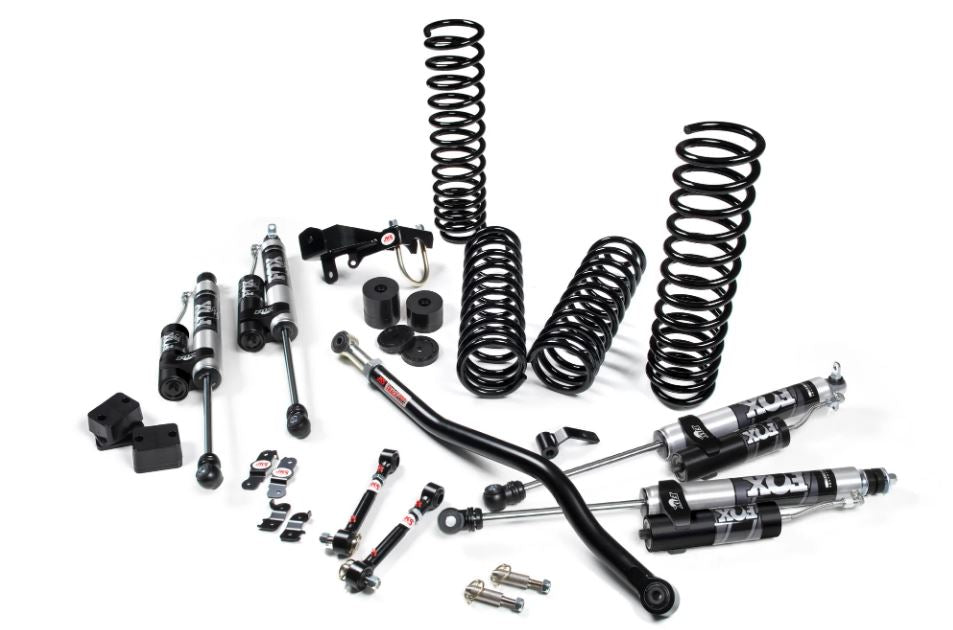 JKS 2007-2018 Jeep Wrangler JK 4Dr 3.5in Lift Kit Fox Adventure Series Shocks JSPEC100KFA