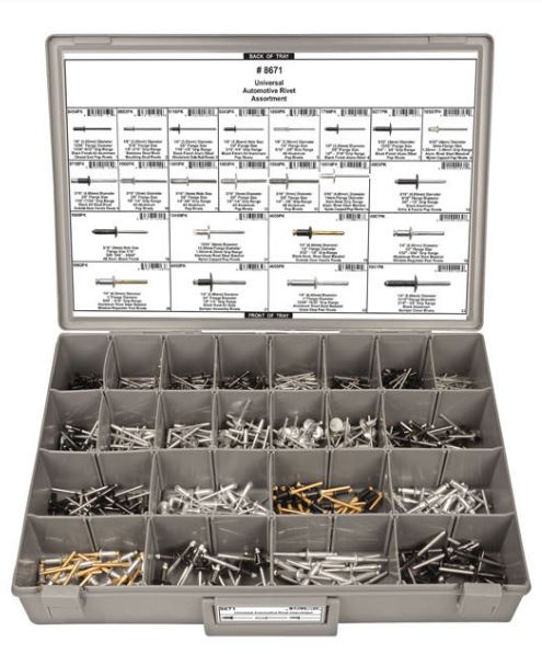 DISCO Adjustable Gray Plastic Tray Automotive Rivet Assortment 8671