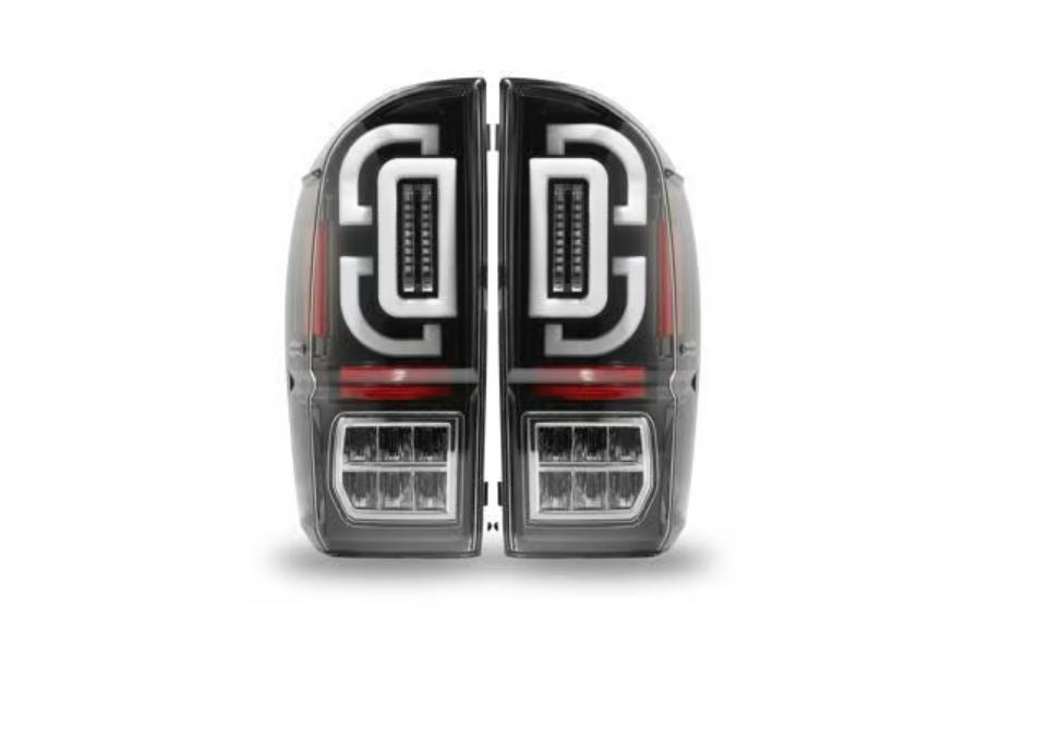 Renegade 2016-2023 Toyota Tacoma Tail Light Set LED Sequential Lights Glossey Black Clear CTRNG0685-GBC-SQ