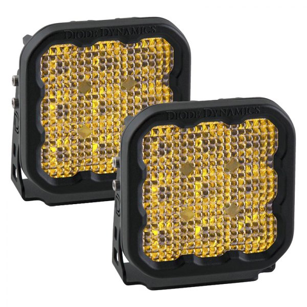 Diode Dynamics Stage Pro Series 5" 2x90W Square Flood Beam Yellow LED Lights DD6779P
