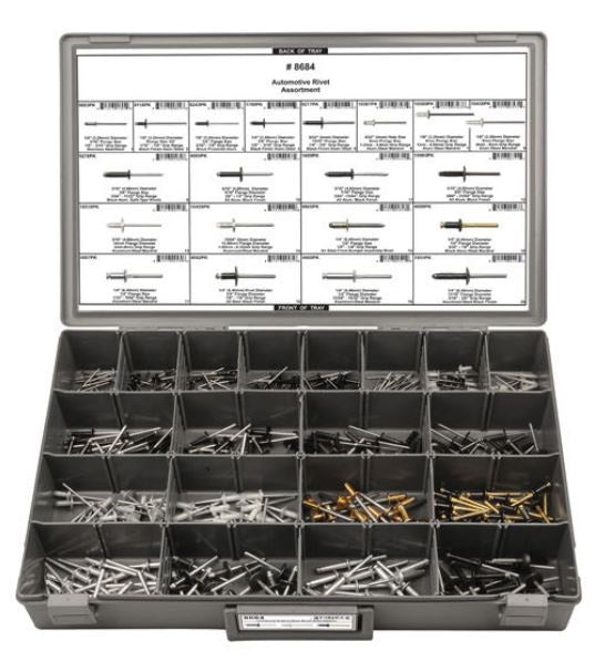DISCO Adjustable Gray Plastic Tray Automotive Rivet Assortment 8684