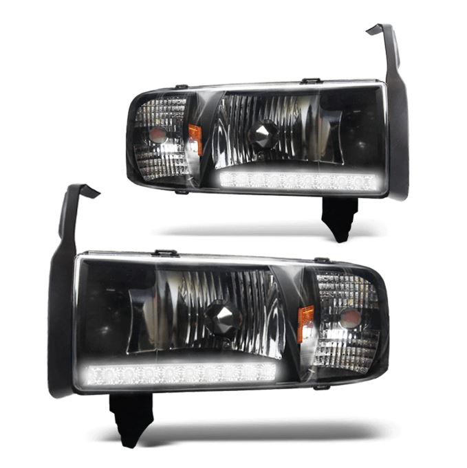 Winjet 1995-2002 Dodge Ram 1500 2500 3500 LED DRL Head Lights Black Clear CHWJ-0306-B