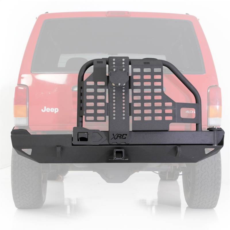 Smittybilt 1984-2001 Jeep Cherokee XJ 2 4 Door XRC Rear Bumper With Hitch  Tire Carrier Black Textured 76851
