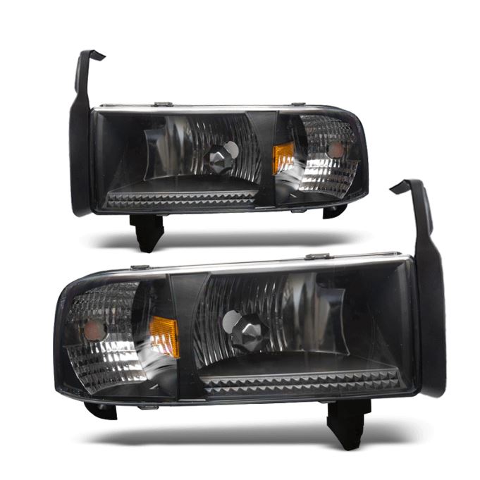 Winjet 1994-2001 Dodge Ram 1500 1994-2002 Ram 2500 3500 Crystal Head Lights Black Clear CHWJ-0292-B