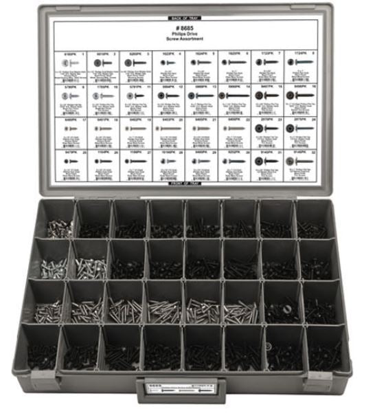 DISCO Adjustable Gray Plastic Tray Phillips Screw Assortment 8685
