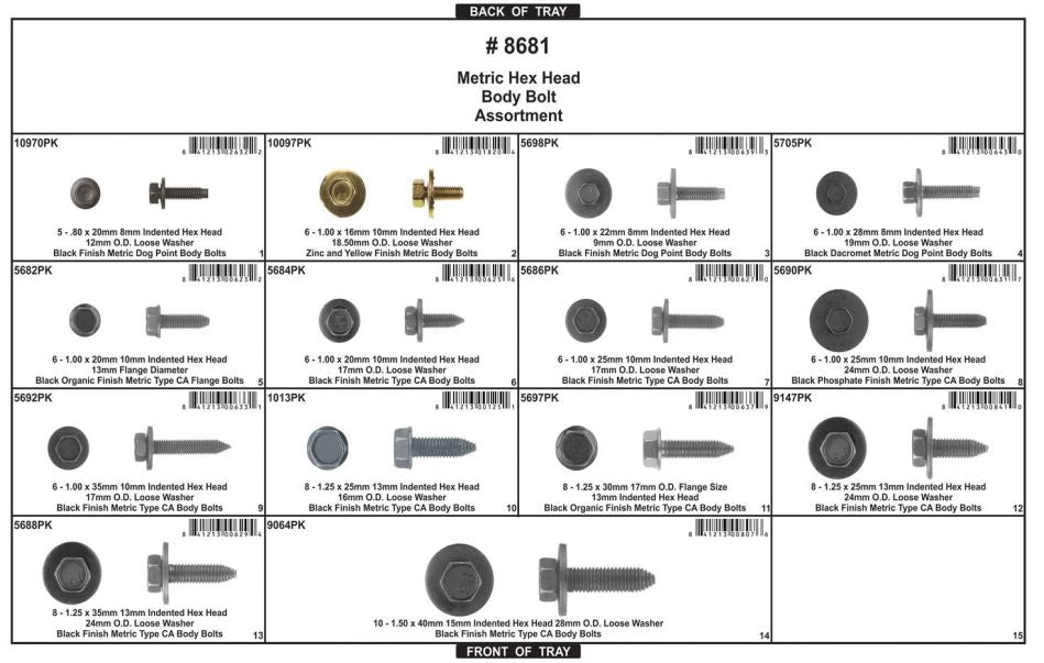 DISCO Adjustable Gray Plastic Tray Hex Head Body Bolt Assortment 8681