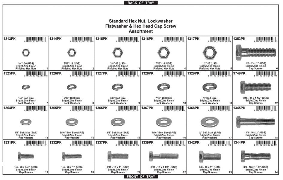 DISCO 24 Hole Gray Metal Tray Grade 5 Nut & Bolt Assortment 8517