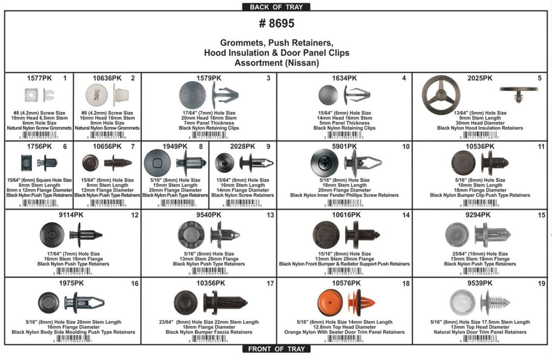 DISCO Nissan Adjustable Gray Plastic Tray Push Ret Assortment 8695