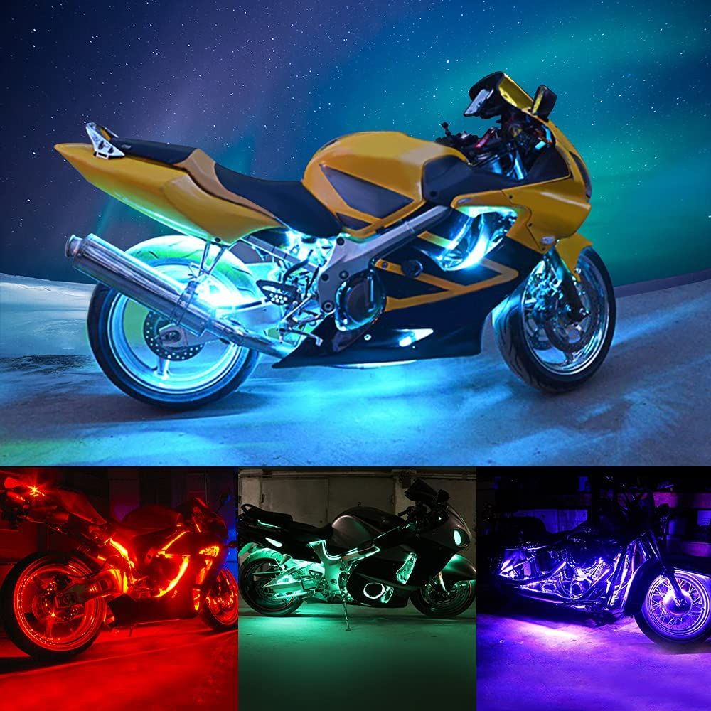 Race Sport Lighting RGB Multi-Color LED Motorcycle Accent Strip Light Kit with Bluetooth and RF Remote Control RSMCACS