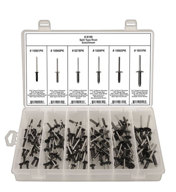 DISCO Shipped in 6 Hole Plastic Tray Split Type Rivet Assortment 8199