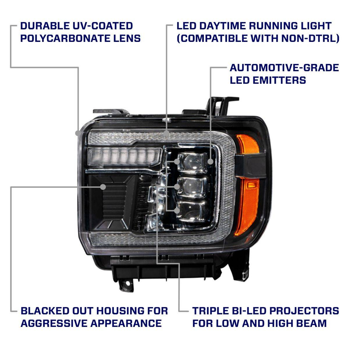 Form Lighting 2014-2018 GMC Sierra 1500 2015-2019 Sierra 2500HD 3500HD Led Projector Headlights FL0012