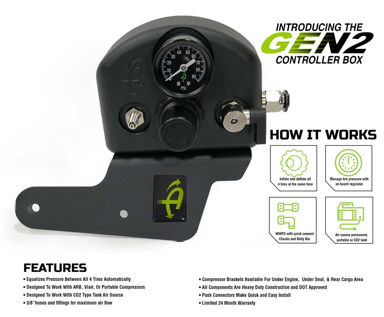 OVS 2007-2018 Jeep Wrangler JK JKU Engine Bay Mount Driver Side Rear 4 Tire Inflation System 269-0717
