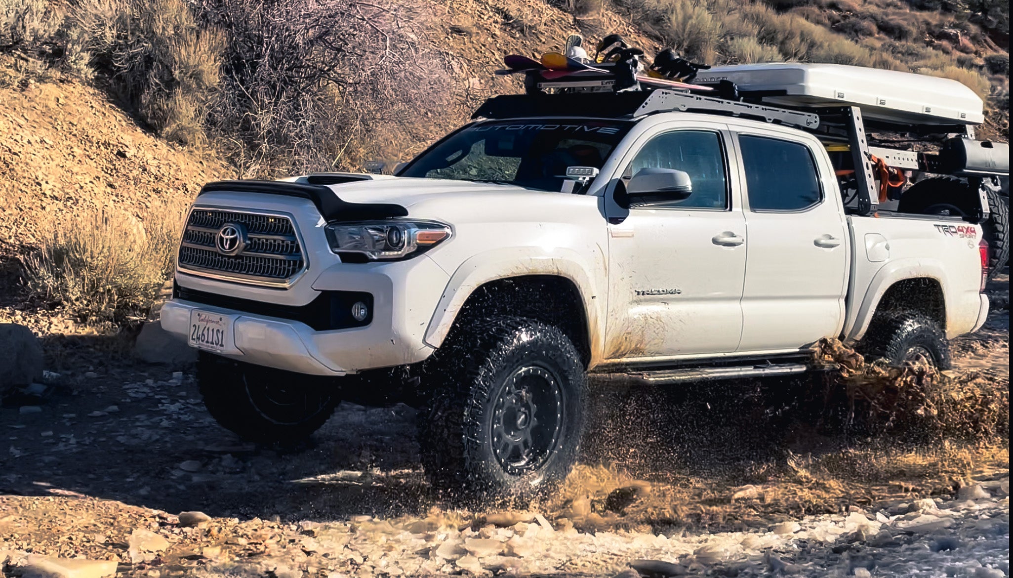 Body Armor 2005-2023 Toyota Tacoma Double Cab 4x4 Rockcrawler Black Side Bars Short Bed Revo Step Sliders TC-4124