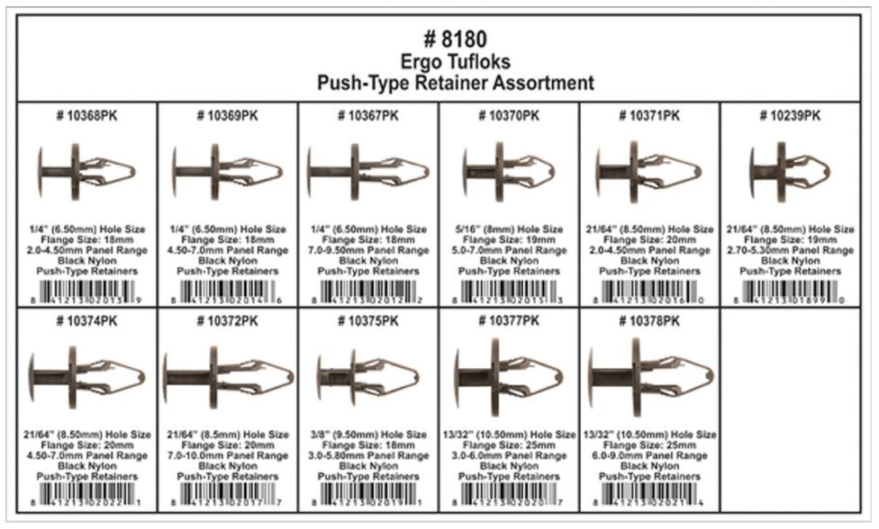 DISCO Shipped in 12 Hole Plastic Tray Push Type Retainer Assortment 8180