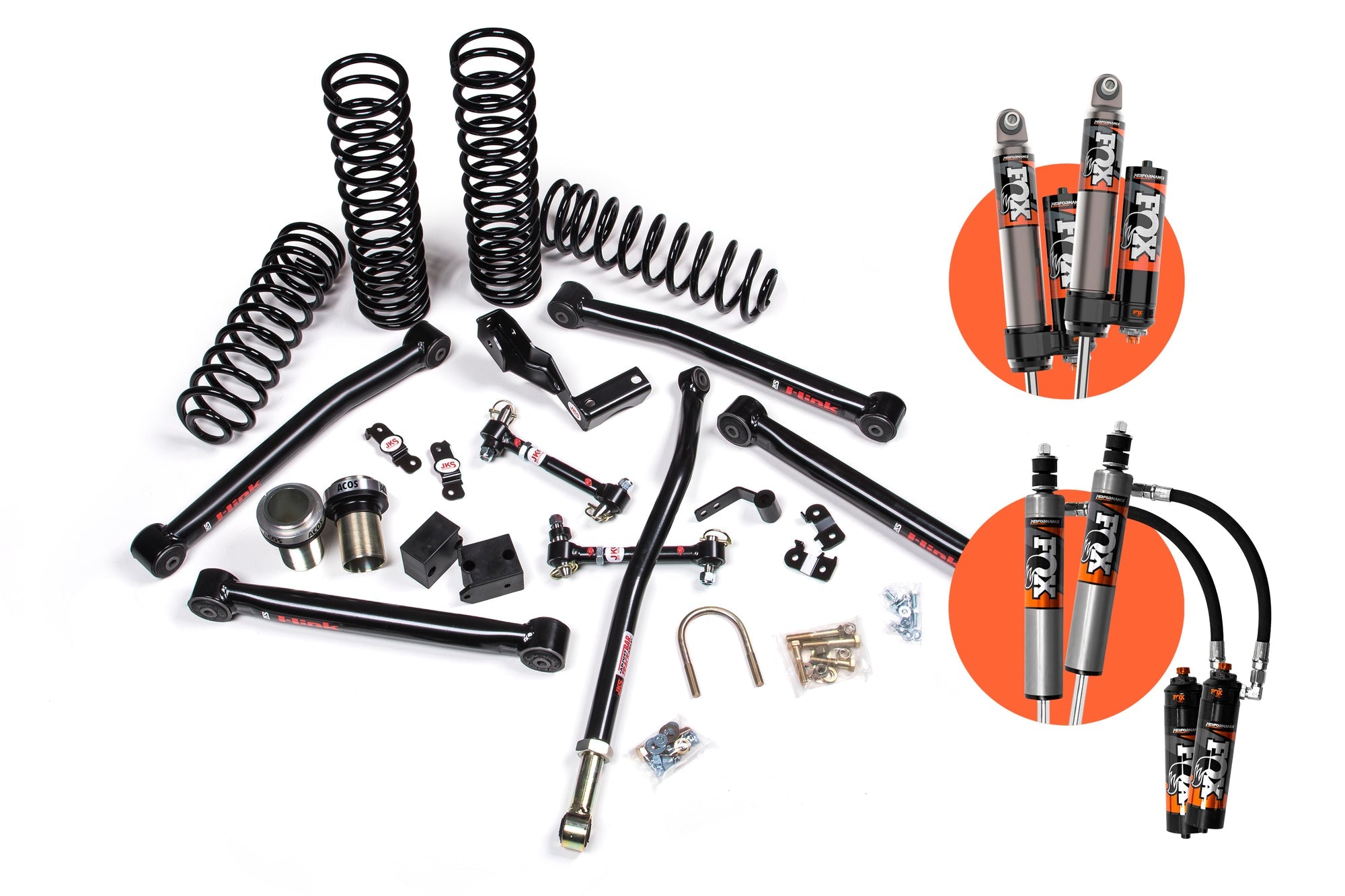 JKS 2007-2018 Jeep Wrangler JK 4WD 2 Door 3.5" J-Lander Suspension Lift Kit with Fox 2.5 PES Remote Reservoir DSC Shocks JSPEC154PES