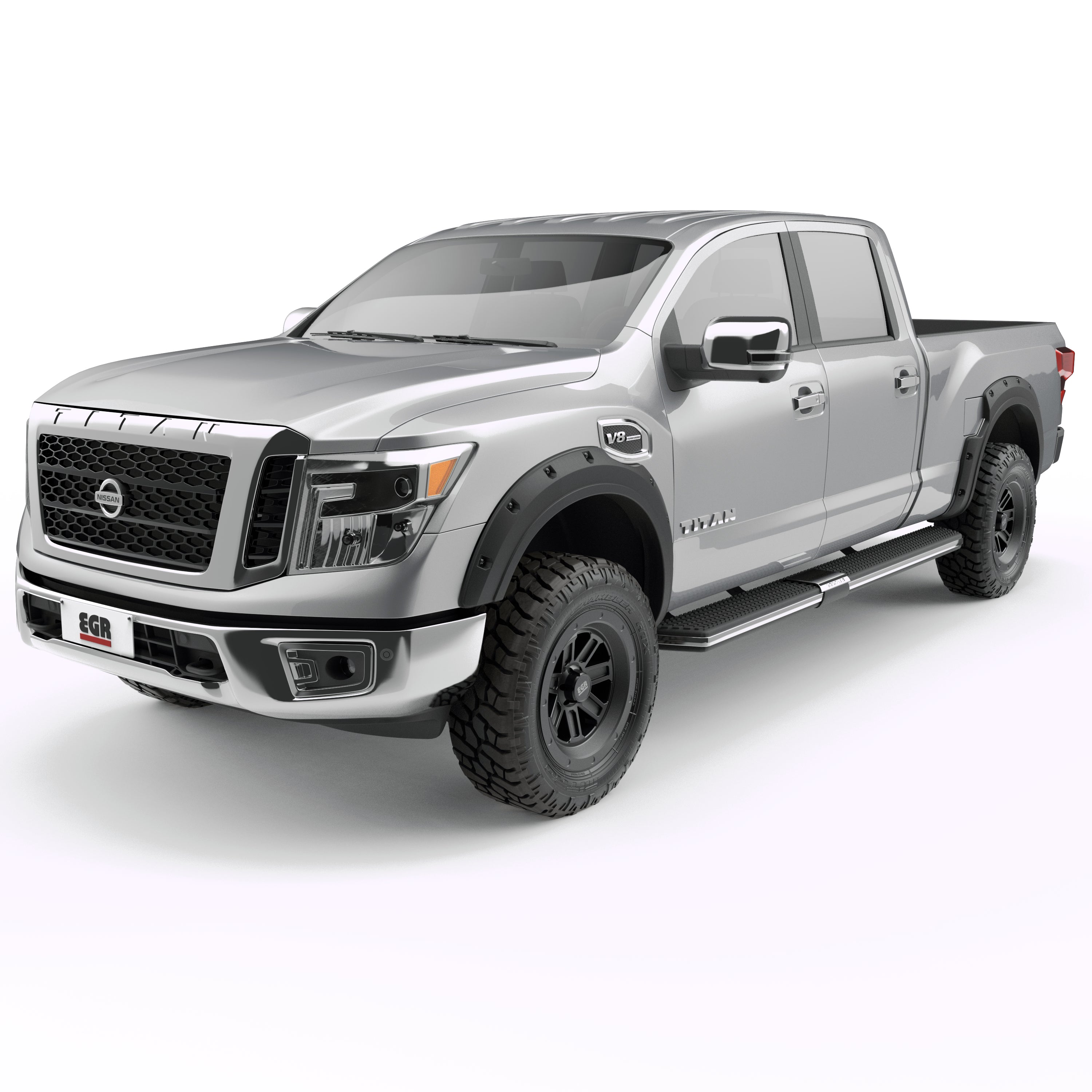 EGR 2017-2024 Nissan Titan Crew Cab Pickup 4 Door With Fender Badge Set Of 4 Traditional Bolt-On Look Fender Flares With Black-Out Bolt Kit 796005