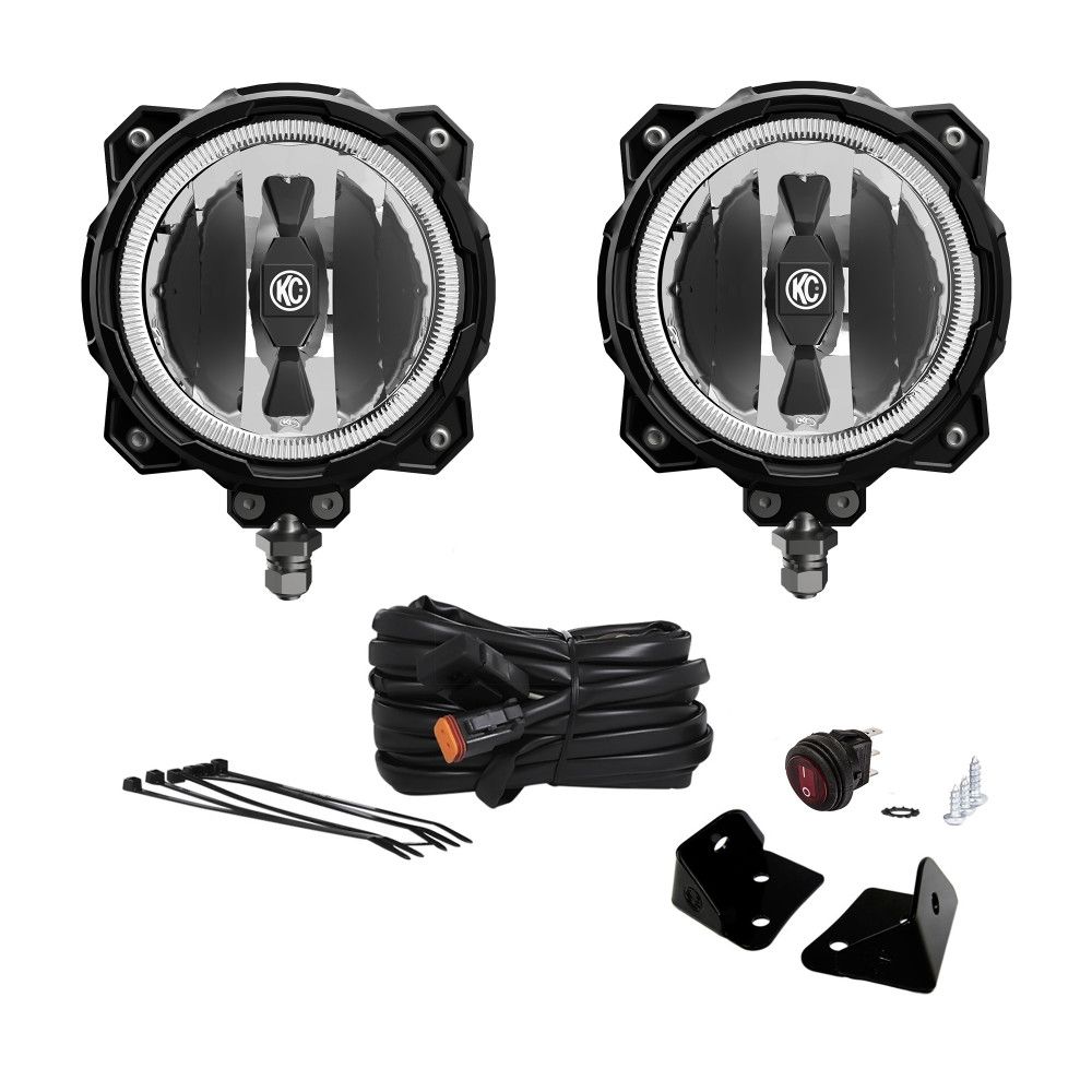 KC Hilites 2007-2018 Jeep Wrangler JK 6" Pro6 Gravity LED Pillar Mount 2 Light System 20W Spot Beam 97100