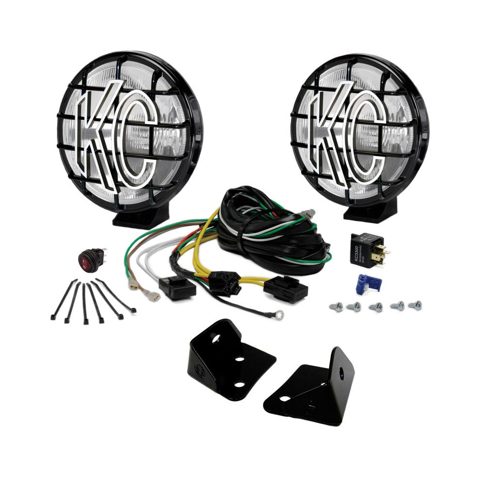 KC Hilites 2007-2018 Jeep Wrangler JK 6" Apollo Pro Halogen 2 Light System Pillar Mount 100W Spread Beam 97103