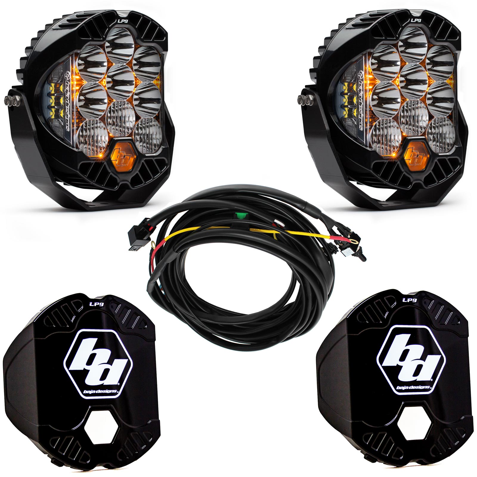 Baja Designs LP9 Pro Pair Driving Combo LED Lights Pods with Harness Rock Guards