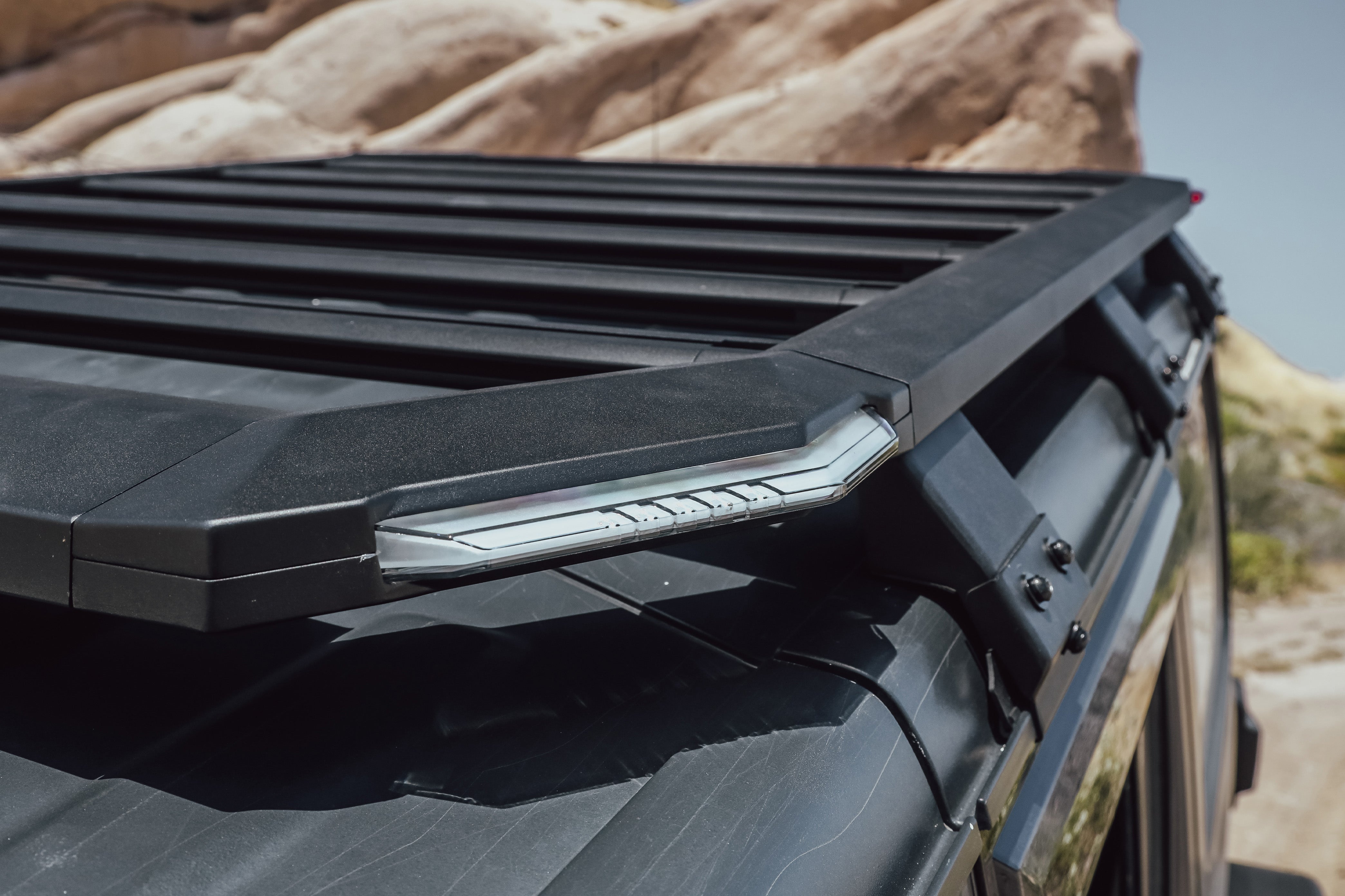Attica 2018-2024 Jeep Wrangler JL 4 Door Full Size Roof Rack with 4 Corner Lights Powder Coated Aluminum Black ATTJL02F101-BX