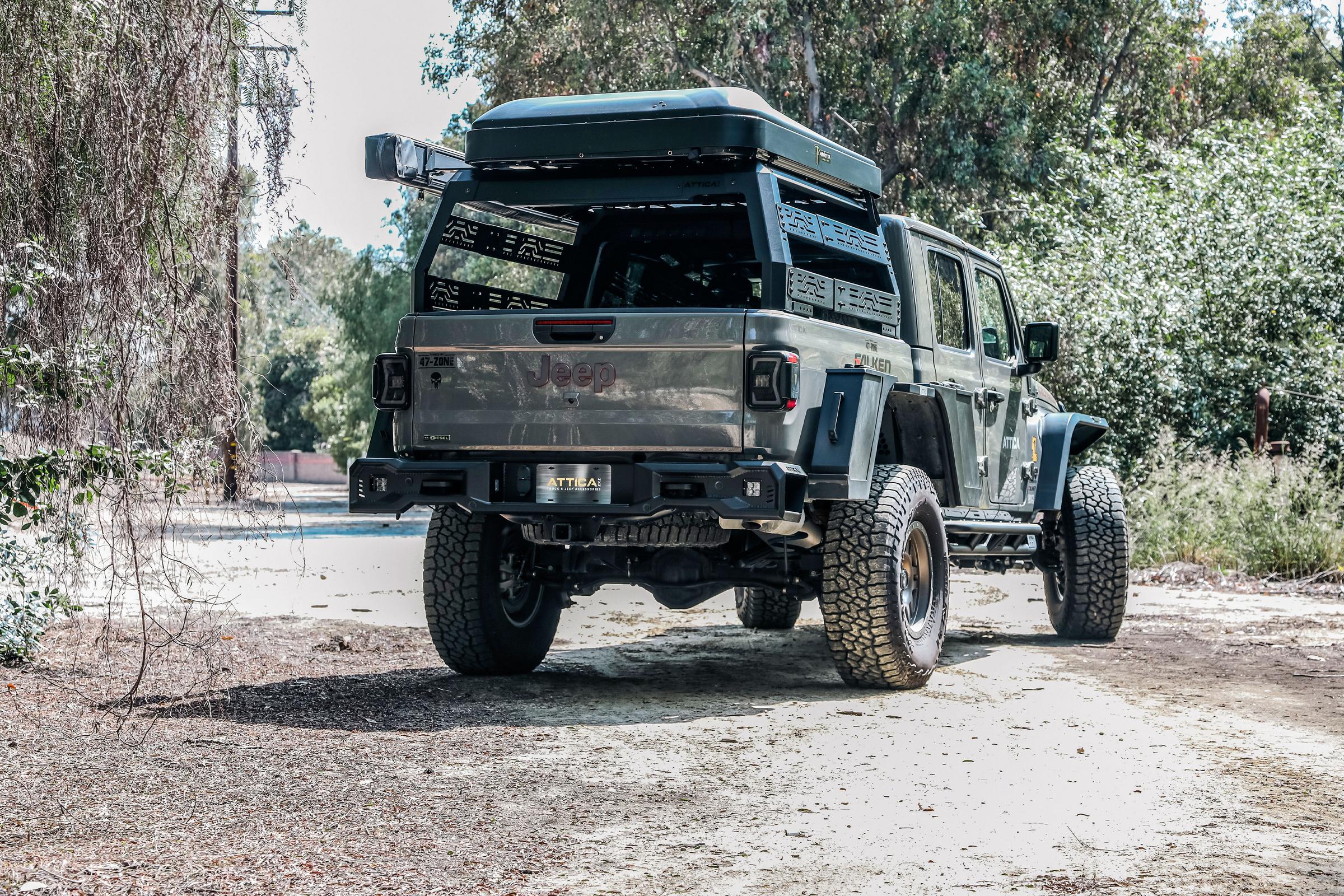 Attica 2019-2024 Jeep Gladiator JT Frontier Series Black Powder Coated Steel Rear Bumper ATTJT01B103-BX
