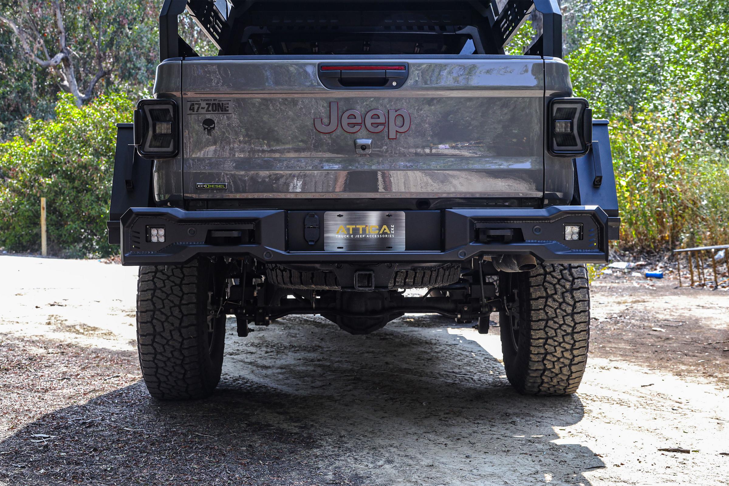 Attica 2019-2024 Jeep Gladiator JT Frontier Series Black Powder Coated Steel Rear Bumper ATTJT01B103-BX