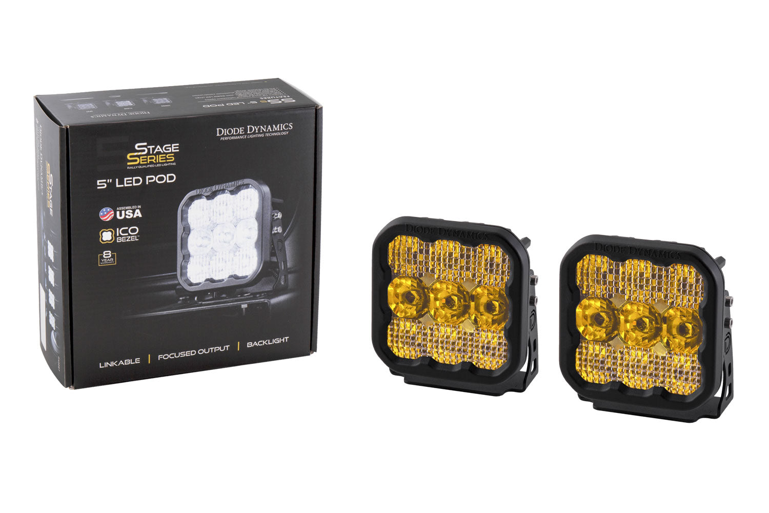 Diode Dynamics SS5 LED Pod Pro Yellow Spot Pair Sport Universal DD6777P
