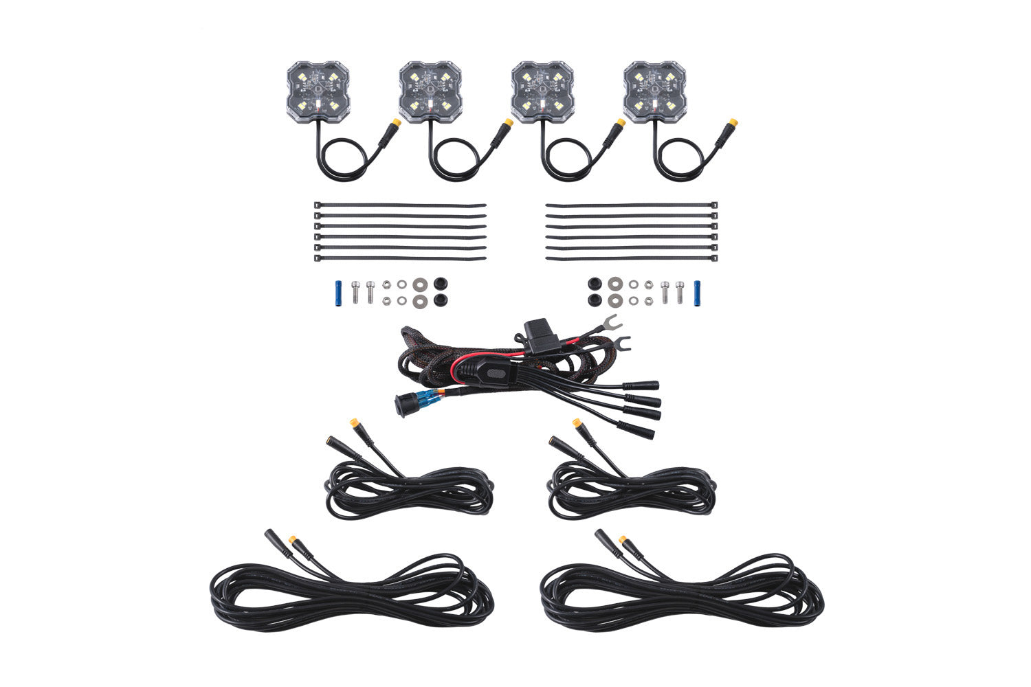 Diode Dynamics Stage Series Single-Color LED Rock Light White Clear M8 4-pack DD7441