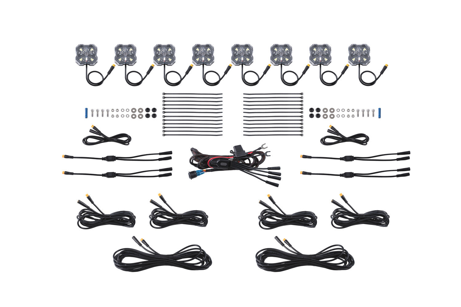Diode Dynamics Stage Series Single-Color LED Rock Light White Clear M8 8-pack DD7448