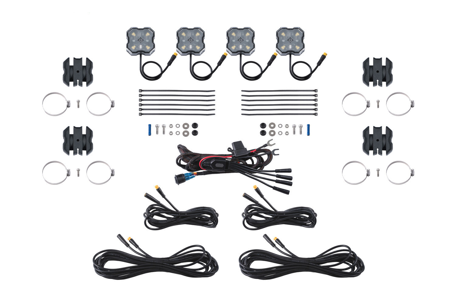 Diode Dynamics Stage Series SXS Rock Light Installer Kit White Diffused M8 4-pack DD7750