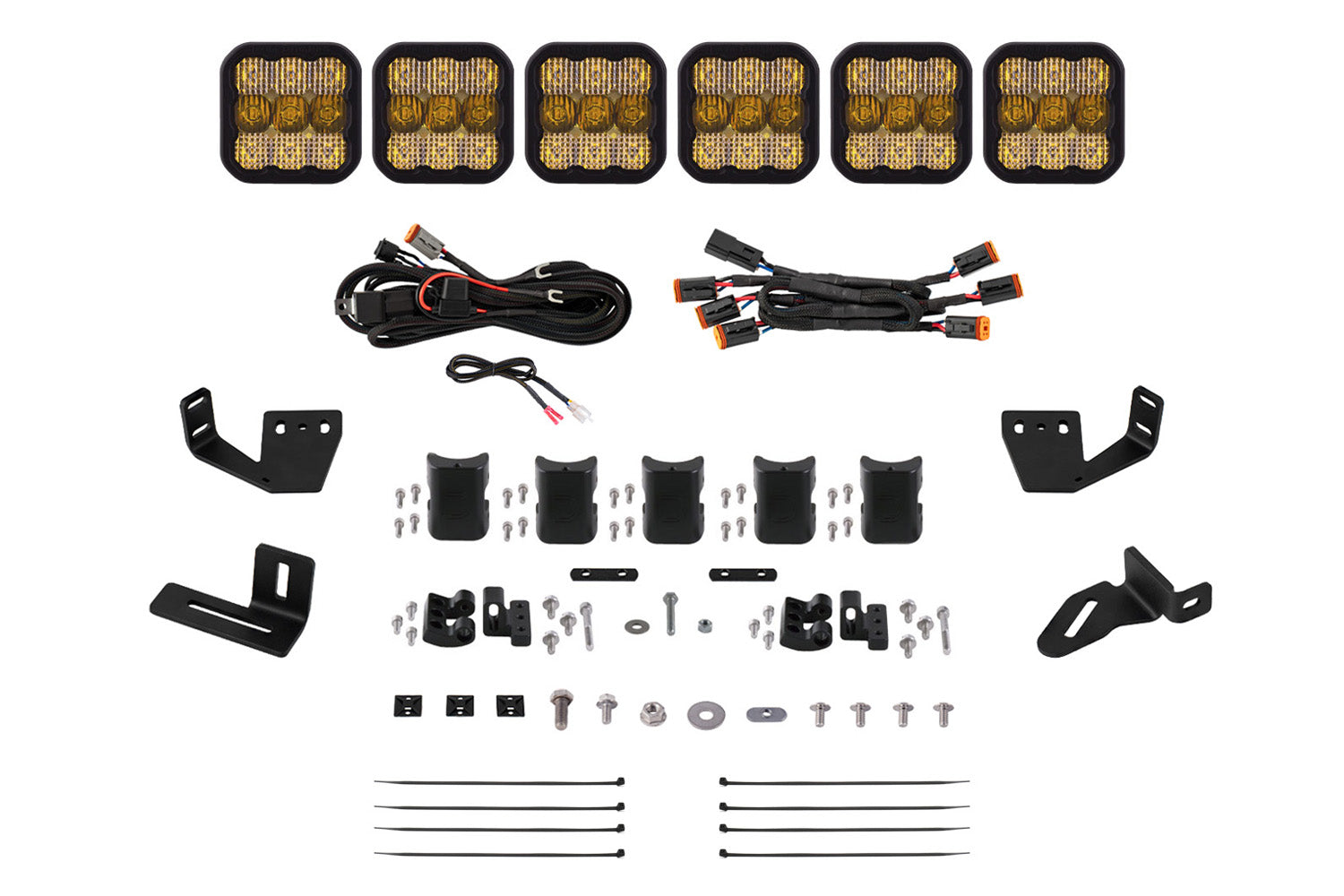Diode Dynamics SS5 6-Pod CrossLink Prinsu Sherpa Roof Racks Sport Yellow Combo Mounting Kit DD7817