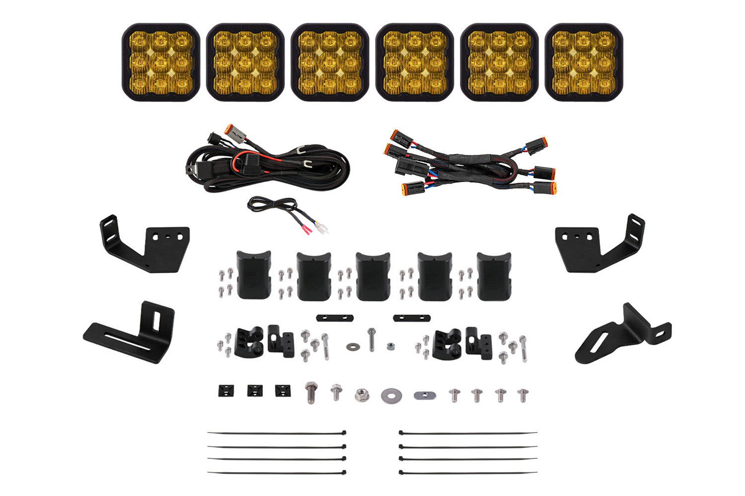 Diode Dynamics SS5 6-Pod CrossLink Prinsu Sherpa Roof Racks Pro Yellow Driving Mounting Kit DD7823