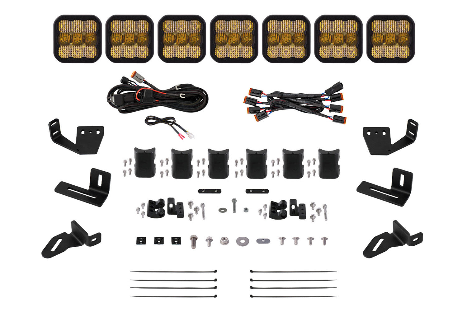 Diode Dynamics SS5 7-Pod CrossLink Prinsu Sherpa Roof Racks Sport Yellow Combo Mounting Kit DD7825