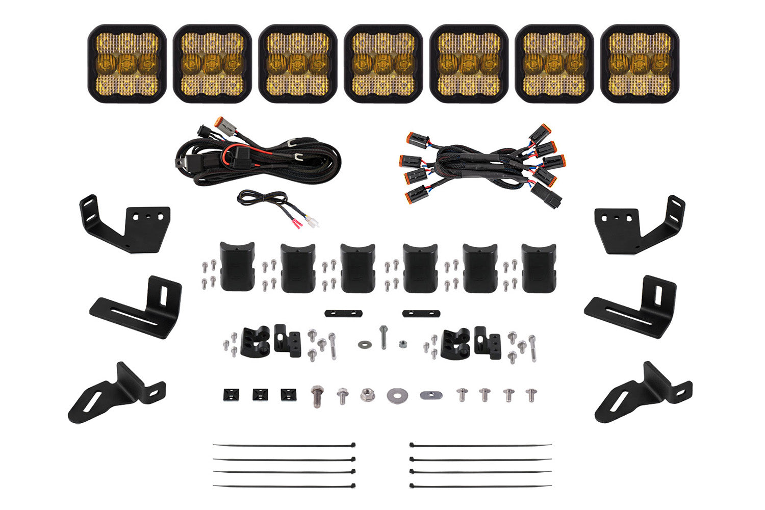 Diode Dynamics SS5 7-Pod CrossLink Prinsu Sherpa Roof Racks Pro Yellow Combo Mounting Kit DD7829