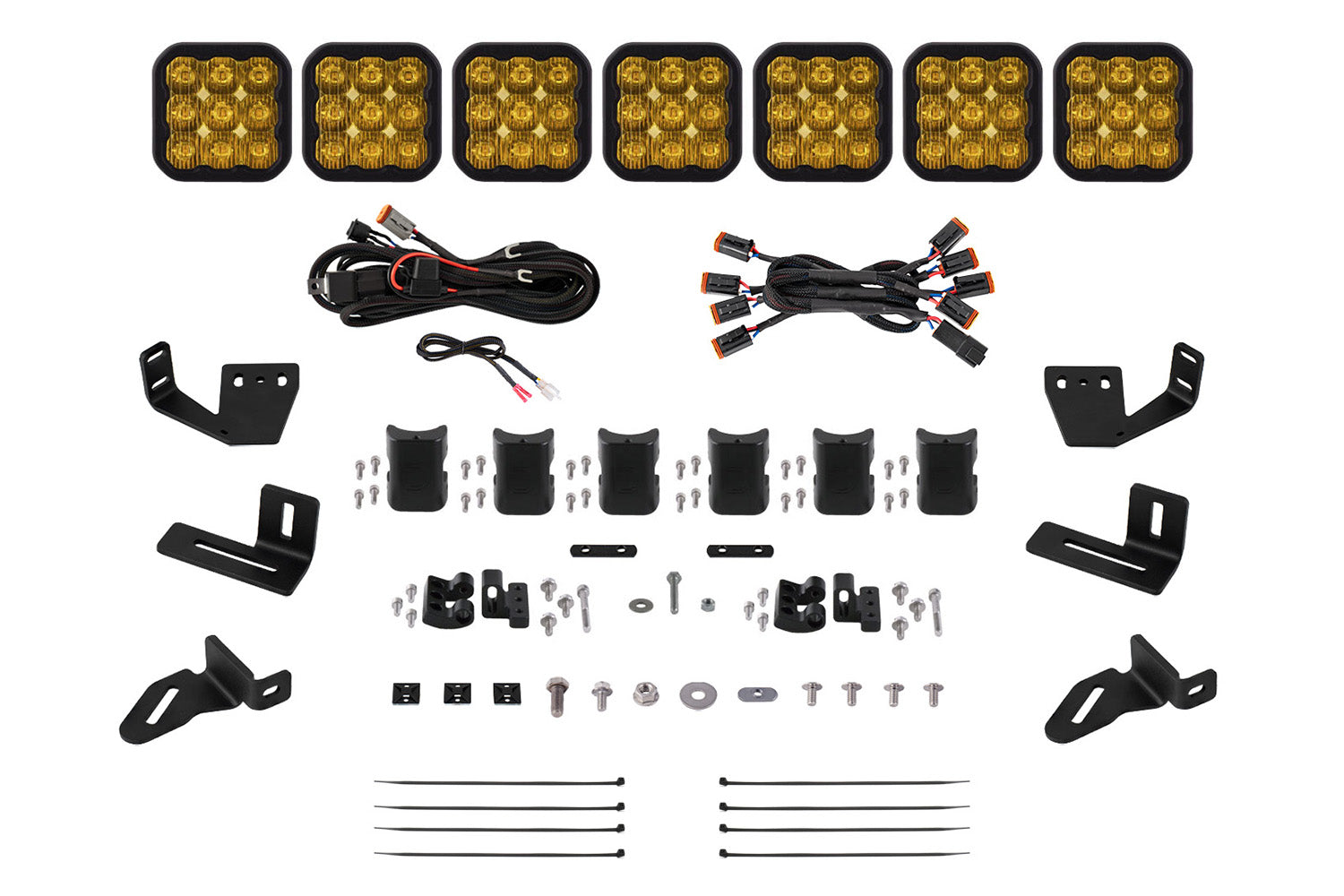 Diode Dynamics SS5 7-Pod CrossLink Prinsu Sherpa Roof Racks Pro Yellow Driving Mounting Kit DD7831