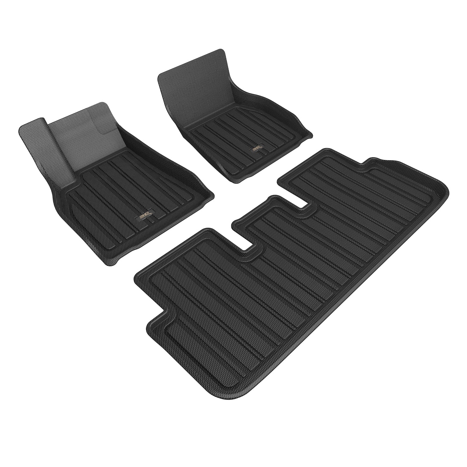 3D Maxpider 2021-2024 Tesla Model S Refresh Elitect Series 1st 2nd Row Floor Mats Carbon Fiber Embossed Pattern Black E1TL03801809