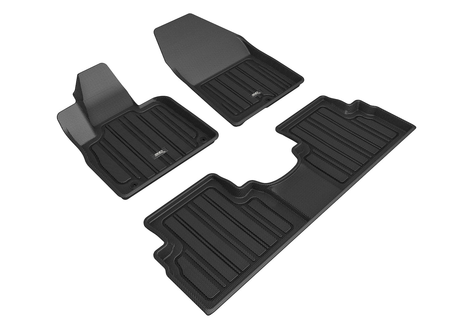 3D Maxpider 2019-2020 Hyundai Santa Fe Elitect 1st Row 2nd Row Floor Mat Carbon Fiber Embossed Pattern Black E1HY09301809