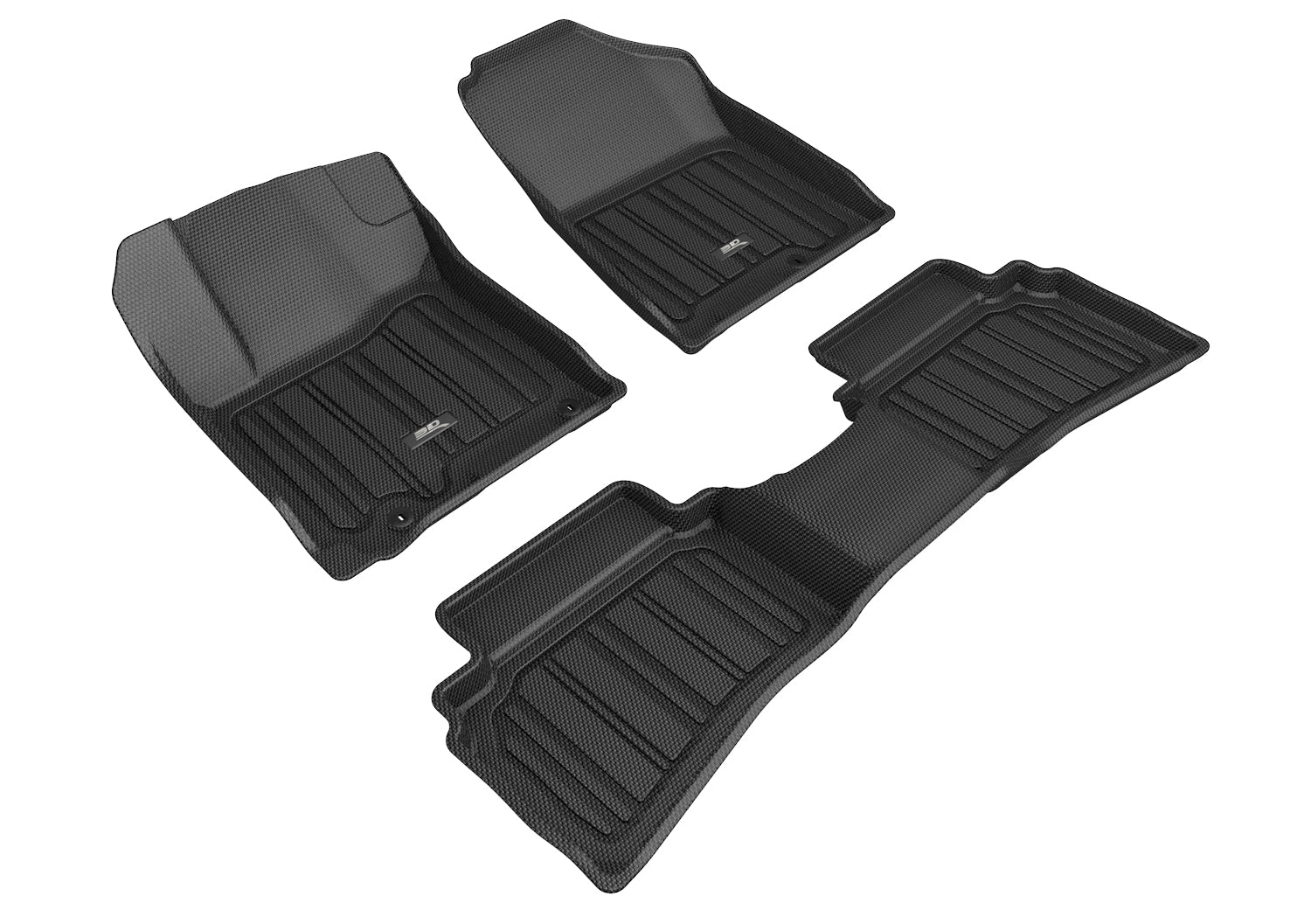 3D Maxpider 2020-2024 Hyundai Venue Elitect 1st Row 2nd Row Floor Mat Carbon Fiber Embossed Pattern Black E1HY10201809