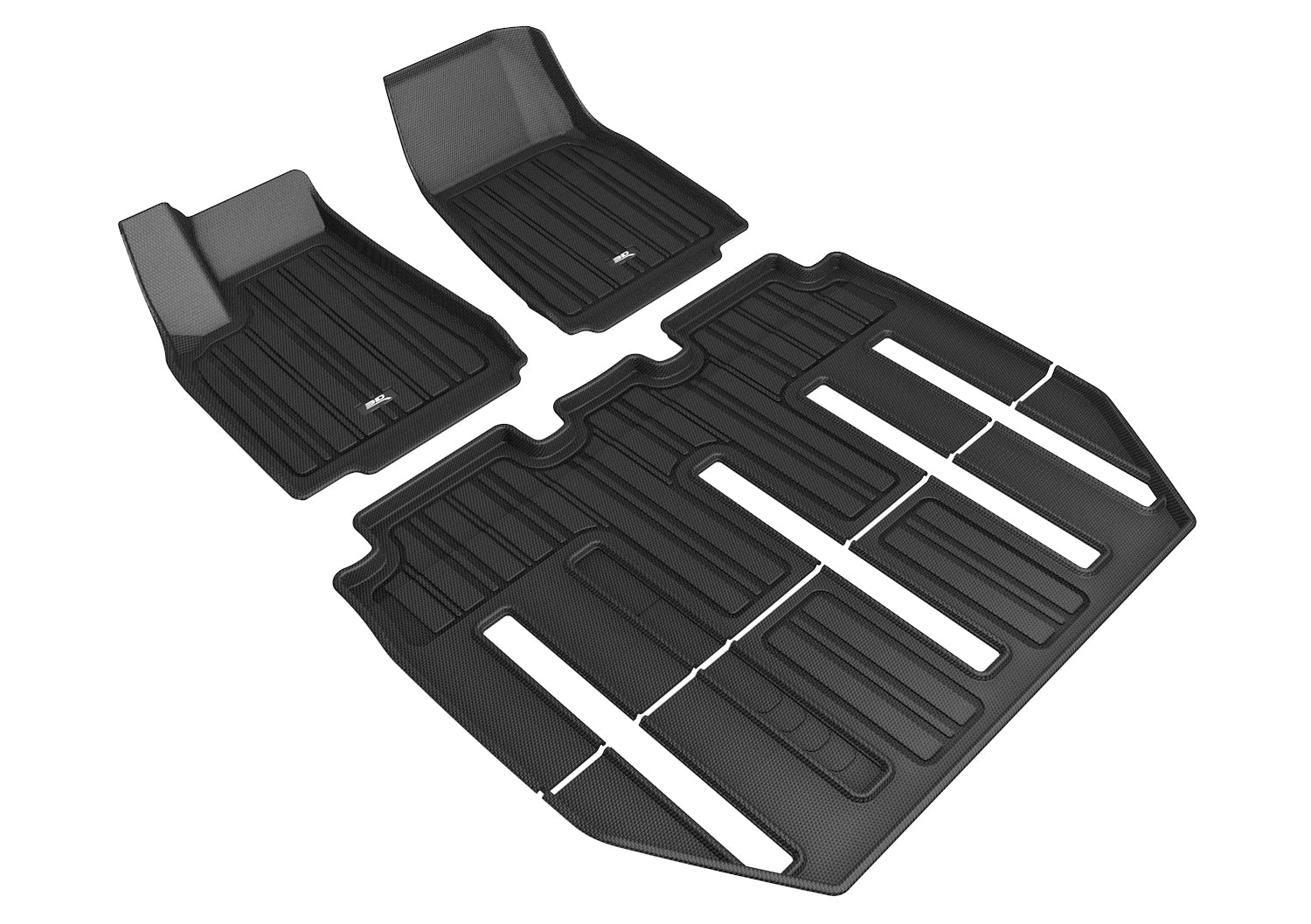 3D Maxpider 2017-2021 Tesla Model X Folding 7-Seat 1st 2nd Row Black Elitect Carbon Fiber Embossed Pattern Floor Mat E1TL00501809