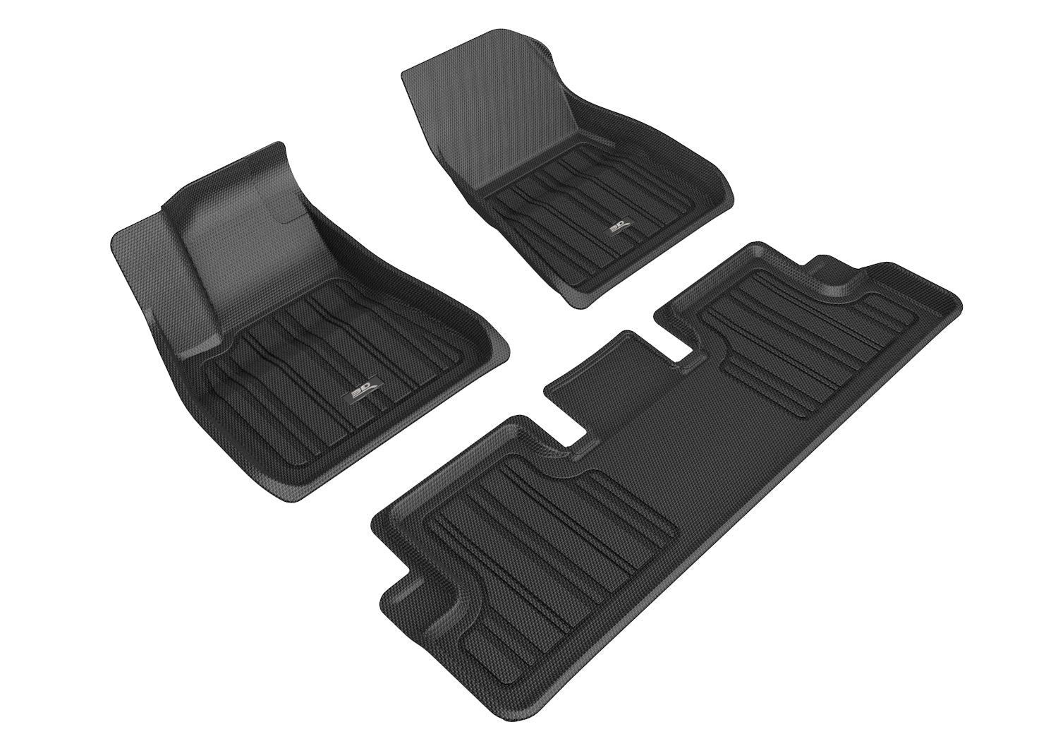 3D Maxpider 2020-2023 Tesla Model 3 1St Row 2Nd Row Carbon Fiber Embossed Pattern Floor Mats Elitect Black E1TL02601809