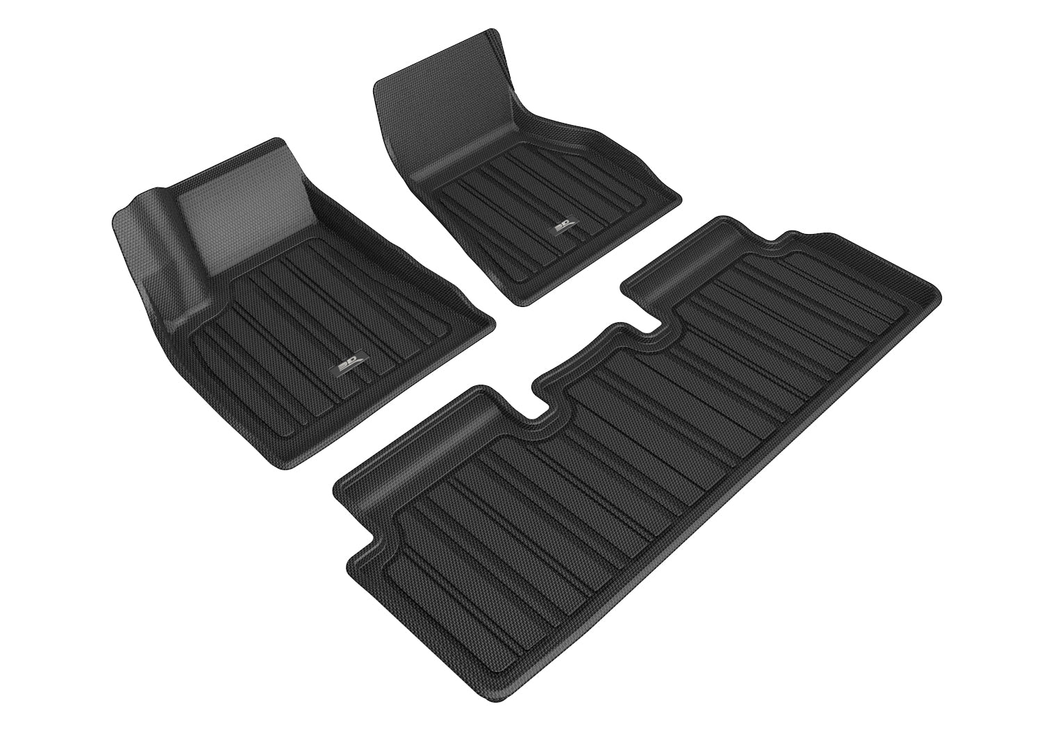 3D Maxpider 2020-2021 Tesla Model S 1st Row 2nd Row Elitect Carbon Fiber Embossed Pattern Floor Mat Black E1TL02001809