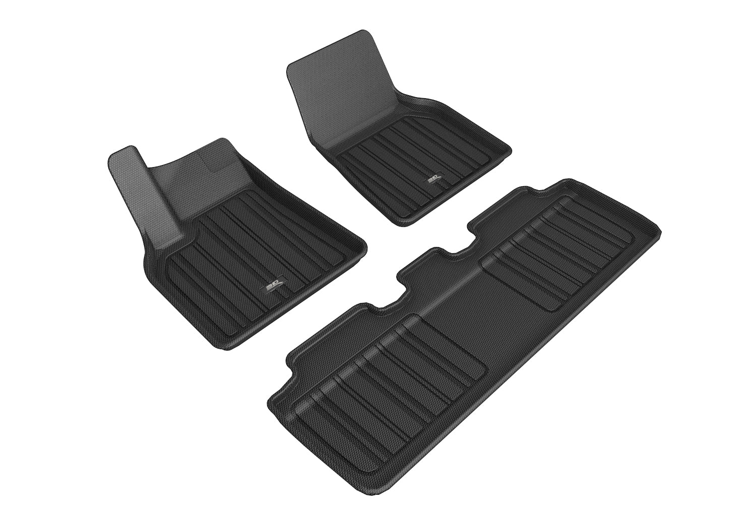 3D Maxpider 2021-2023 Tesla Model Y 1St Row 2Nd Row Carbon Fiber Embossed Pattern Floor Mats Elitect Black E1TL02701809