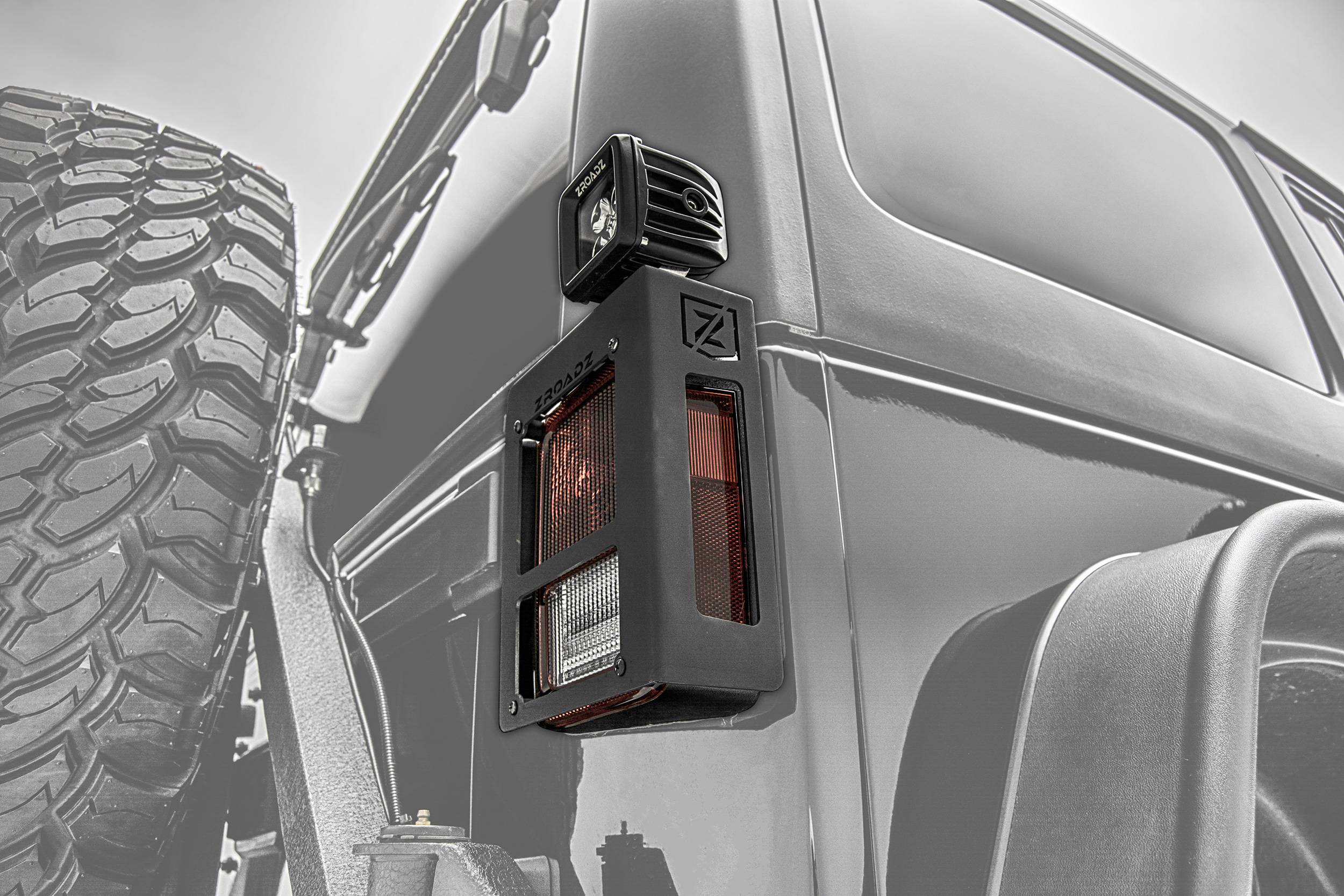 ZROADZ 2007-2018 Jeep Wrangler JK Wrangler JKU Tail Light Protector LED Bracket Black 3 Inch LED Pod Lights Z384811