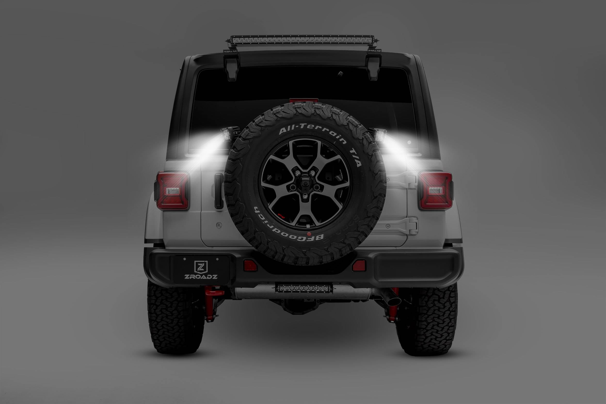 ZROADZ 2018-2025 Jeep Wrangler JL JLU Rear Tire Carrier LED Bracket 3 Inch similar style LED Pod Lights Fits Up To 32" Tire Black Z394951