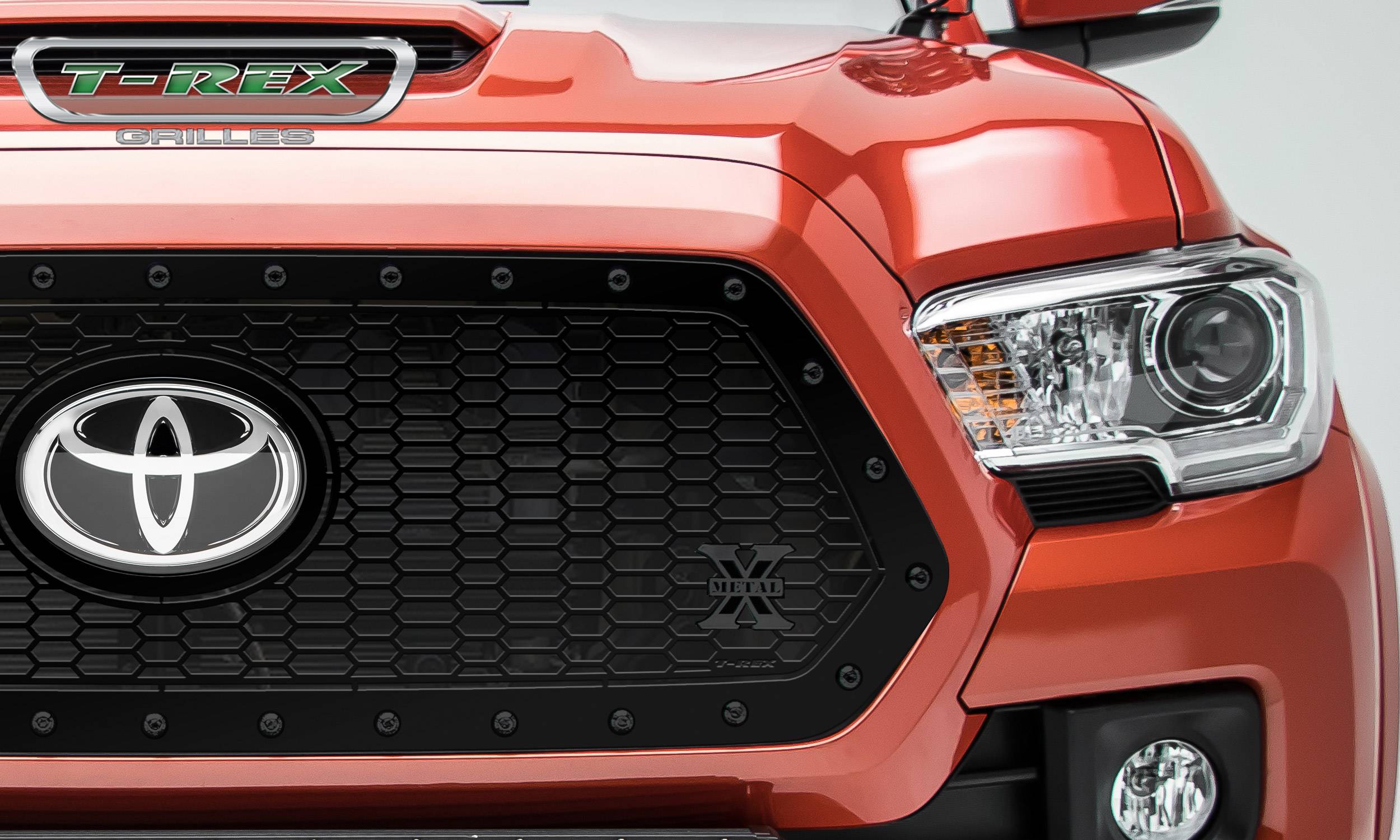 T-Rex 2018-2023 Toyota Tacoma Stealth Mild Steel 1 Pc Insert Laser Cut Pattern Black X Grille Black Studs 7719511-BR