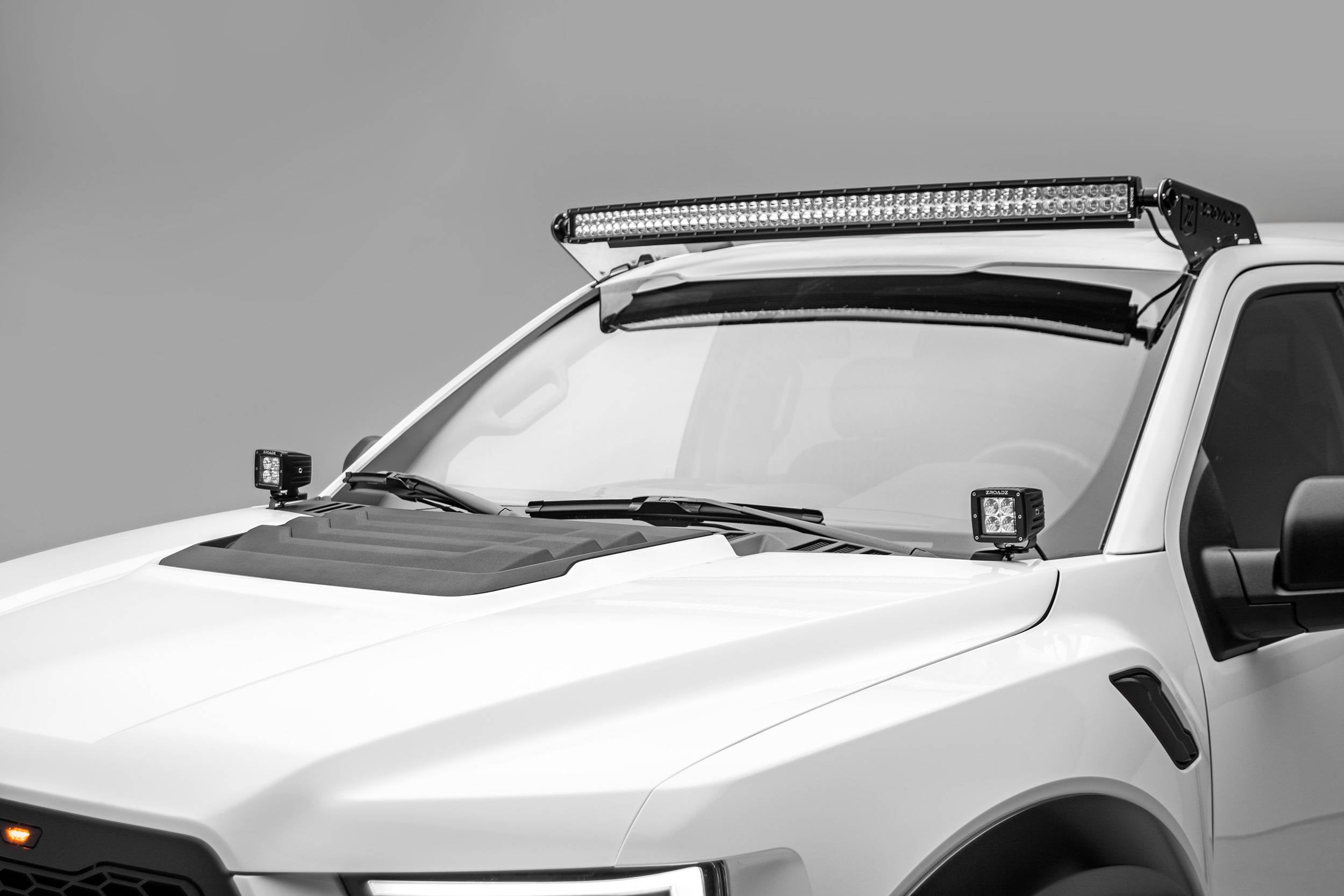 ZROADZ 2015-2023 Ford F-150 2015-2020 F-150 Raptor 52 Inch Curved Front Roof Bracket Black LED Light Bar Z335662