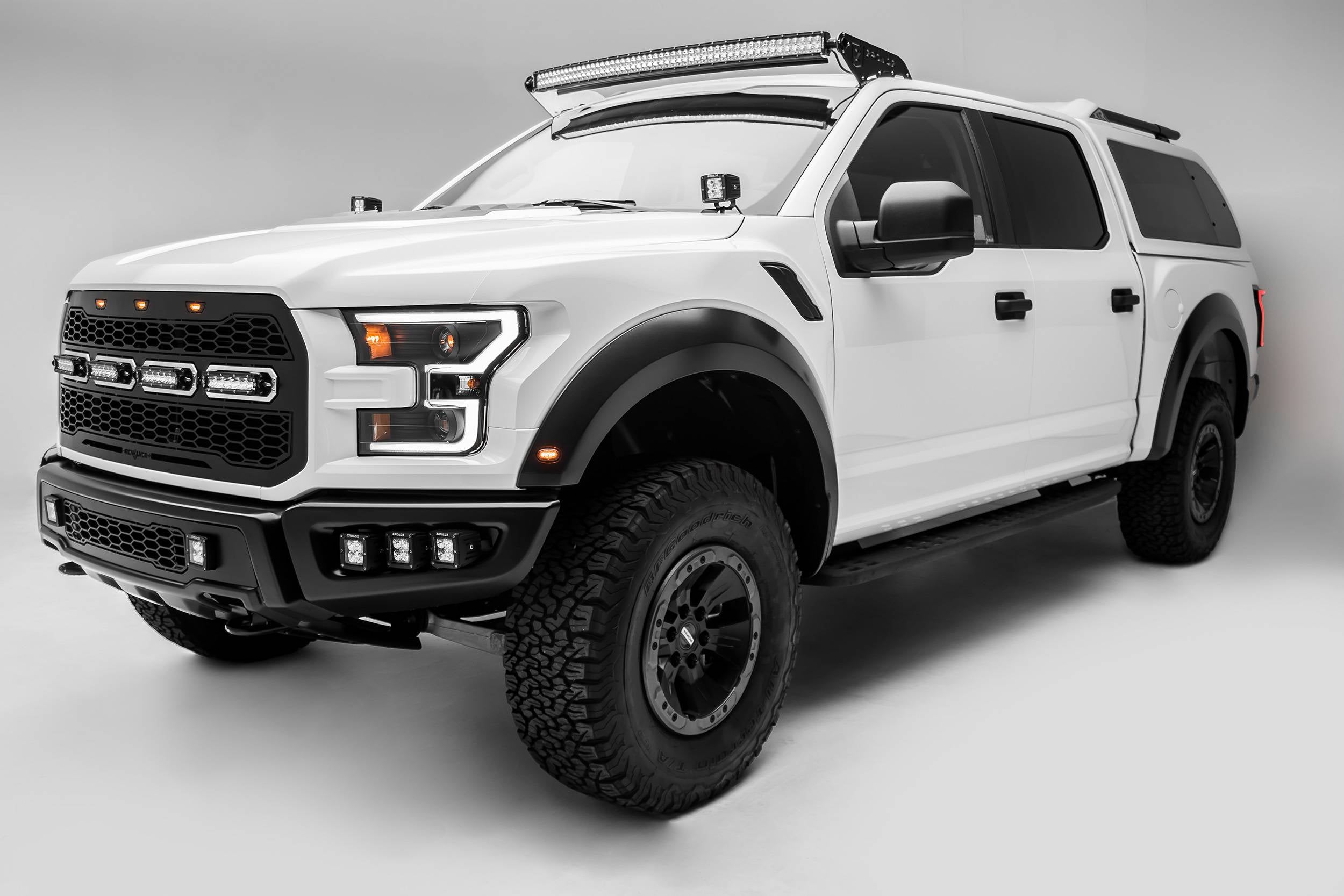 ZROADZ 2015-2023 Ford F-150 2015-2020 F-150 Raptor 52 Inch Curved Front Roof Bracket Black LED Light Bar Z335662